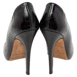 Pre Owned Jimmy Choo Black Croc Embossed Leather Round Toe  Pumps Size 36