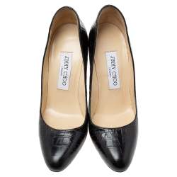 Pre Owned Jimmy Choo Black Croc Embossed Leather Round Toe  Pumps Size 36