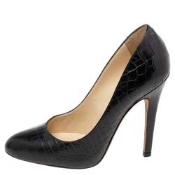 Pre Owned Jimmy Choo Black Croc Embossed Leather Round Toe  Pumps Size 36