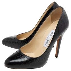 Pre Owned Jimmy Choo Black Croc Embossed Leather Round Toe  Pumps Size 36