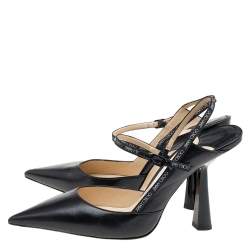Pre Owned Jimmy Choo Black Leather Ray Pointed Toe Slingback Sandals Size 38