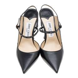 Pre Owned Jimmy Choo Black Leather Ray Pointed Toe Slingback Sandals Size 38