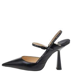 Pre Owned Jimmy Choo Black Leather Ray Pointed Toe Slingback Sandals Size 38