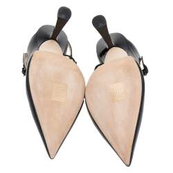 Pre Owned Jimmy Choo Black Leather Ray Pointed Toe Slingback Sandals Size 38