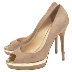 Jimmy Choo Beige Suede Peep-Toe Torte Platform Pumps Size 38