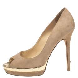 Jimmy Choo Beige Suede Peep-Toe Torte Platform Pumps Size 38