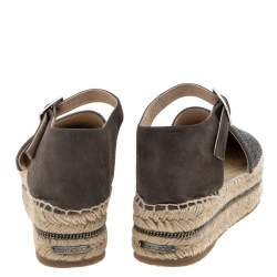 Pre Owned Jimmy Choo Olive Green Suede Delphine Ankle Strap Espadrille Platform Sandals Size 36.5