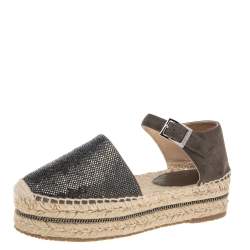 Pre Owned Jimmy Choo Olive Green Suede Delphine Ankle Strap Espadrille Platform Sandals Size 36.5