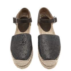 Pre Owned Jimmy Choo Olive Green Suede Delphine Ankle Strap Espadrille Platform Sandals Size 36.5