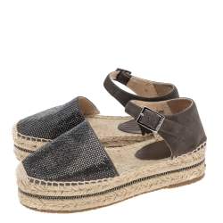 Pre Owned Jimmy Choo Olive Green Suede Delphine Ankle Strap Espadrille Platform Sandals Size 36.5
