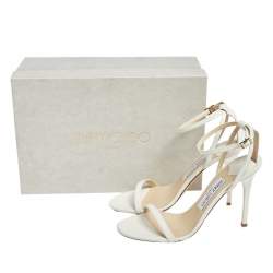 Pre Owned Jimmy Choo White Leather Minny Ankle Strap Sandals Size 38