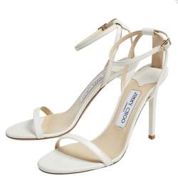 Pre Owned Jimmy Choo White Leather Minny Ankle Strap Sandals Size 38