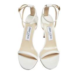 Pre Owned Jimmy Choo White Leather Minny Ankle Strap Sandals Size 38