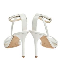 Pre Owned Jimmy Choo White Leather Minny Ankle Strap Sandals Size 38
