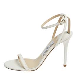 Pre Owned Jimmy Choo White Leather Minny Ankle Strap Sandals Size 38