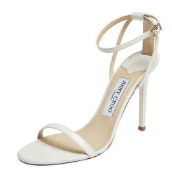 Pre Owned Jimmy Choo White Leather Minny Ankle Strap Sandals Size 38