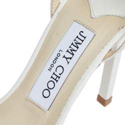Pre Owned Jimmy Choo White Leather Minny Ankle Strap Sandals Size 38
