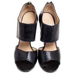 Jimmy Choo Black Snakeskin Leather Private Sandals Size 38