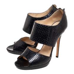 Jimmy Choo Black Snakeskin Leather Private Sandals Size 38