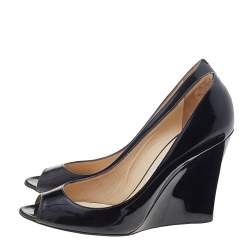 Pre Owned Jimmy Choo Black Patent Leather Bello Peep Toe Wedge Pumps Size 39