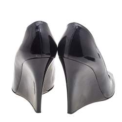 Pre Owned Jimmy Choo Black Patent Leather Bello Peep Toe Wedge Pumps Size 39
