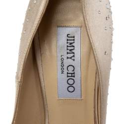Jimmy Choo Beige Crystal Embellished Satin Peep-Toe Platform Pumps Size 39 