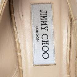 Pre Owned Jimmy Choo Beige Croc Embossed Leather Peep Toe Pumps Size 38