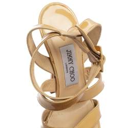 Jimmy Choo Beige Patent Leather Vamp Platform Sandals Size 37