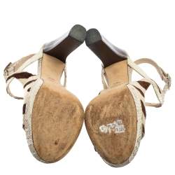 Jimmy Choo Beige/Brown Python Leather And  Pony Hair Ankle Strap Sandals Size 36.5