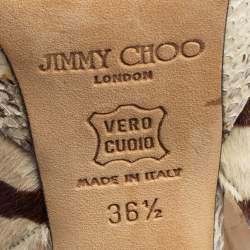 Jimmy Choo Beige/Brown Python Leather And  Pony Hair Ankle Strap Sandals Size 36.5