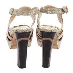 Jimmy Choo Beige/Brown Python Leather And  Pony Hair Ankle Strap Sandals Size 36.5