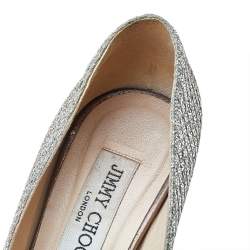 Pre Owned Jimmy Choo Metallic Champagne Lamè Glitter Fabric Dahlia Platform Peep Toe Pumps Size 37