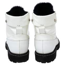 Pre Owned Jimmy Choo White Patent and Leather Lace-Up Ankle Heated Boots Size 40