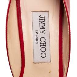 Pre Owned حذاء كعب عالي جيمي تشو داريلين سويدي وجلد لامع أحمر مقاس 38 