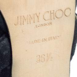 Pre Owned Jimmy Choo Black Glitter Suede Cutout Collar Peep-Toe Sandals Size 36.5