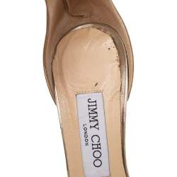 Pre Owned حذاء كعب عالي جيمي تشو ملتف حول الكاحل جلد ذهبي مقاس 38.5 