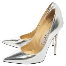 Pre Owned حذاء كعب عالي جيمي تشو رومي جلد فضي مقاس 37.5