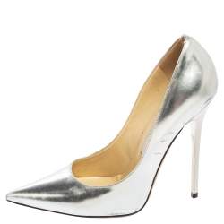 Pre Owned حذاء كعب عالي جيمي تشو رومي جلد فضي مقاس 37.5