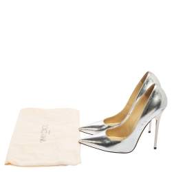 Pre Owned حذاء كعب عالي جيمي تشو رومي جلد فضي مقاس 37.5