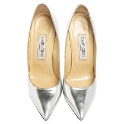 Pre Owned حذاء كعب عالي جيمي تشو رومي جلد فضي مقاس 37.5