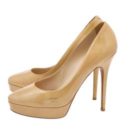 Pre Owned Jimmy Choo Beige Patent Leather Cosmic Platform Pumps Size 40