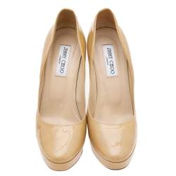 Pre Owned Jimmy Choo Beige Patent Leather Cosmic Platform Pumps Size 40