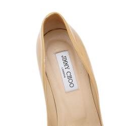 Pre Owned Jimmy Choo Beige Patent Leather Cosmic Platform Pumps Size 40