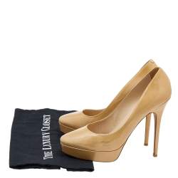 Pre Owned Jimmy Choo Beige Patent Leather Cosmic Platform Pumps Size 40