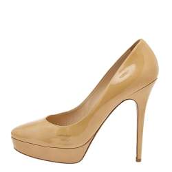 Pre Owned Jimmy Choo Beige Patent Leather Cosmic Platform Pumps Size 40