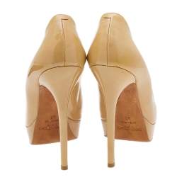 Pre Owned Jimmy Choo Beige Patent Leather Cosmic Platform Pumps Size 40