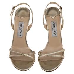 Pre Owned Jimmy Choo Gold Leather Indie Slingback Sandals Size 40.5