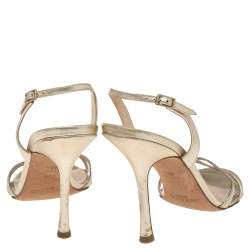 Pre Owned Jimmy Choo Gold Leather Indie Slingback Sandals Size 40.5