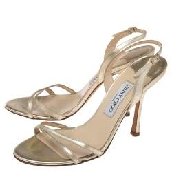 Pre Owned Jimmy Choo Gold Leather Indie Slingback Sandals Size 40.5