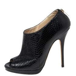 Jimmy Choo Black Python Leather Peep-Toe Ankle Booties Size 38.5